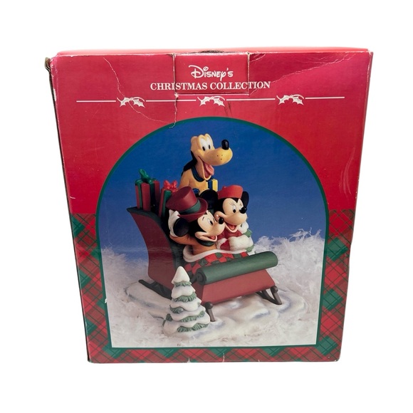 Vintage Disney Christmas Collection Sleigh Ride Figurine Mickey Minnie & Pluto